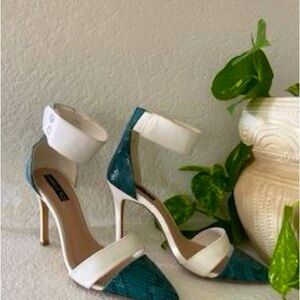 Elegant White and Green Women's Heels